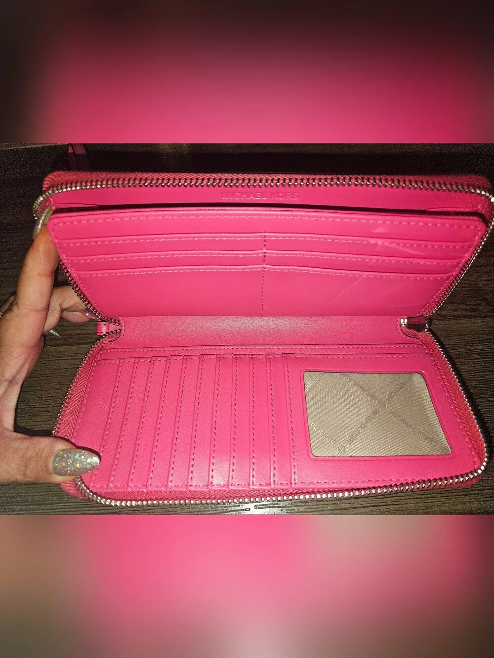 Michael Kors Hot Pink and White Zebra Calf Hair Zip Around Wallet